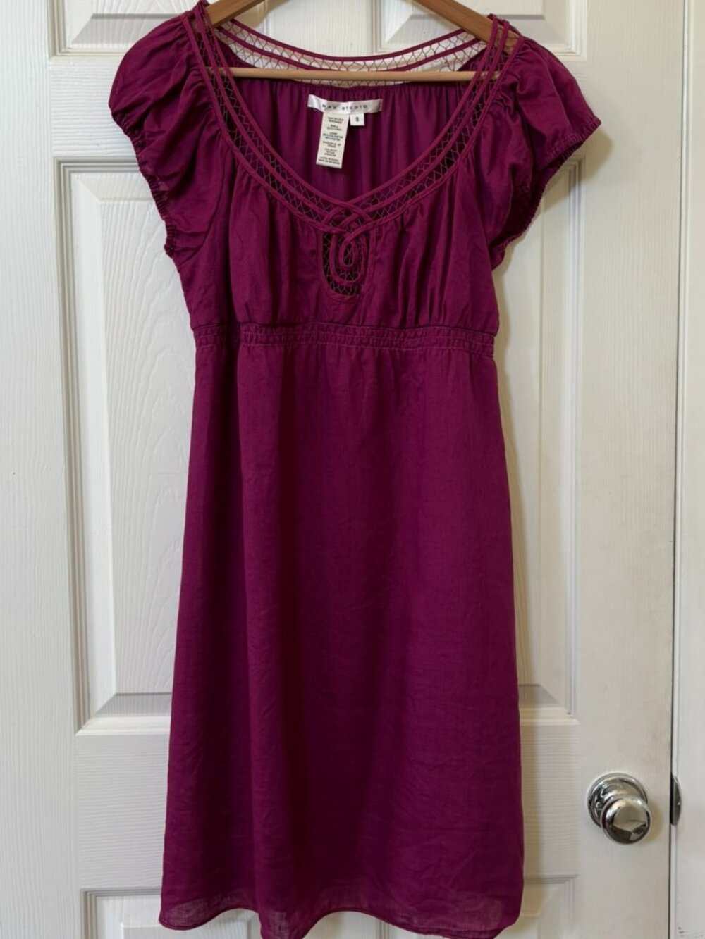 Max Studio Magenta 100% Linen Cap-Sleeve Dress S